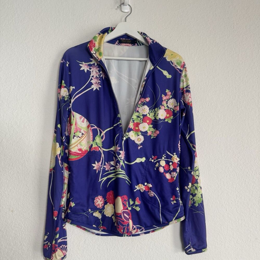 Ralph Lauren Polo Golf Shirt Sz M Bright Floral Print Long Sleeve 1/4 Zip Colors - Picture 8 of 16